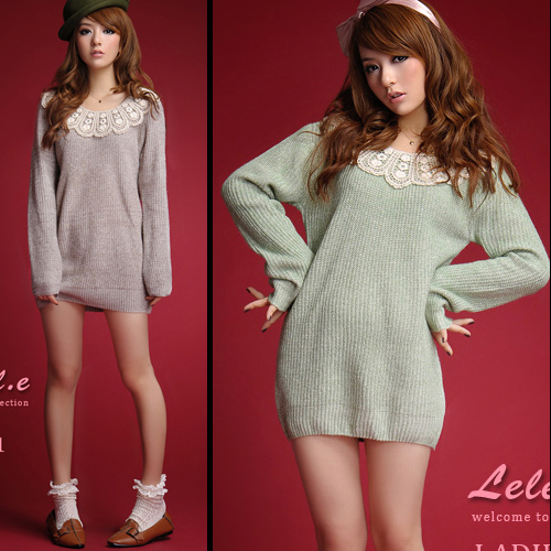 Plain b-10 186 laciness o-neck long-sleeve medium-long sweater real pictures with 350g model