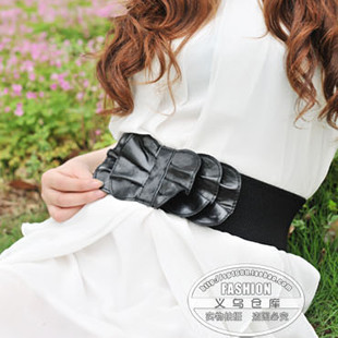 Pleated bow agings elastic wide belt women's cummerbund 4588