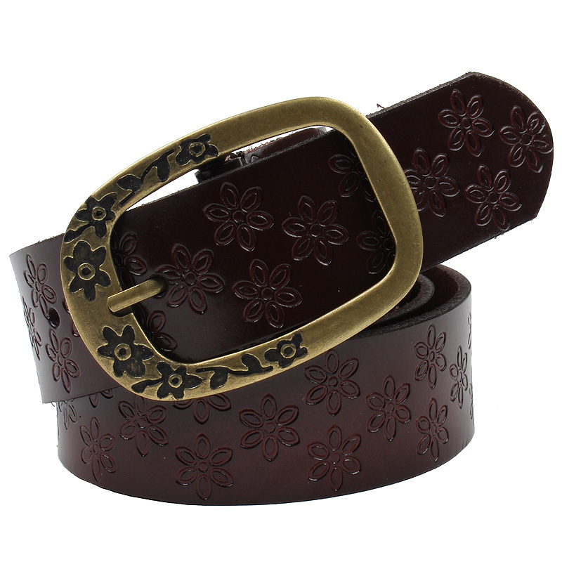 Plum buckle cowhide genuine leather belt strap fashion all-match vintage carved women's belt Women belt