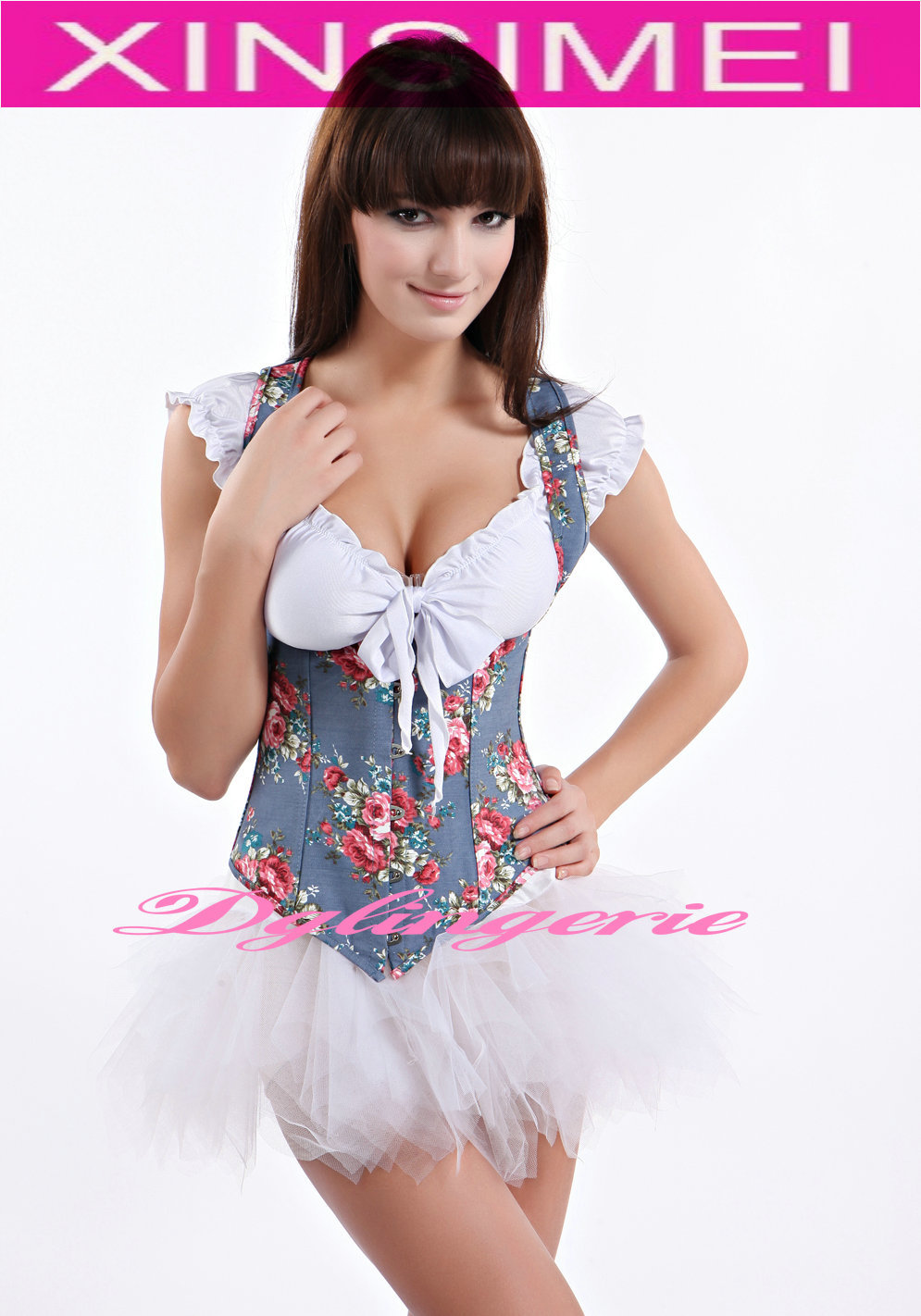 Plum Perfect Blue Underbust Corset with white Pettiskirt