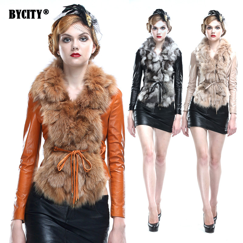 Plus cotton large fox fur collar short design small genuine leather female leather clothing can only dry-clean -BSD