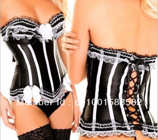 Plus size 2012 Hot  Pink & Black  Corset with G-String Bustier Lack Up Back Sexy Lingerie S  M  L XL  2XL 3XL 4XL 5XL 6XL