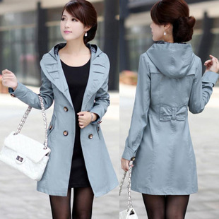 Plus size 2012 spring and autumn casual outerwear slim trench thin long paragraph double breasted women's  W35