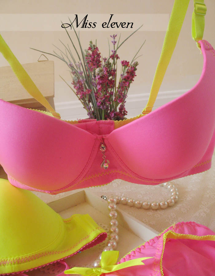 Plus size big cup bc neon color push up underwear bra set