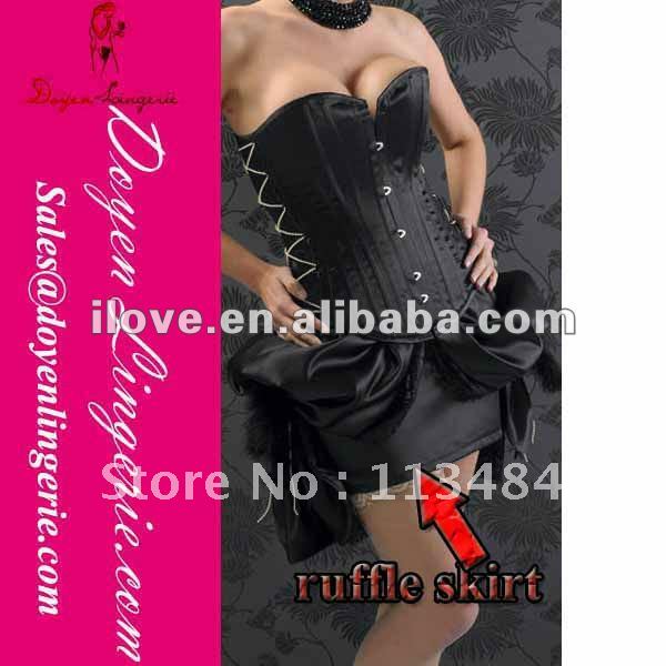 Plus Size Black Leather Gothic Bra Corset Bustier With Skirt Wholesale And Retail with T-thong