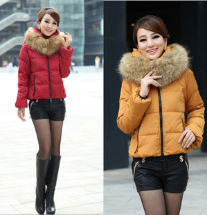 Plus size candy color patchwork tie cap short design thickening down cotton-padded jacket wadded jacket female