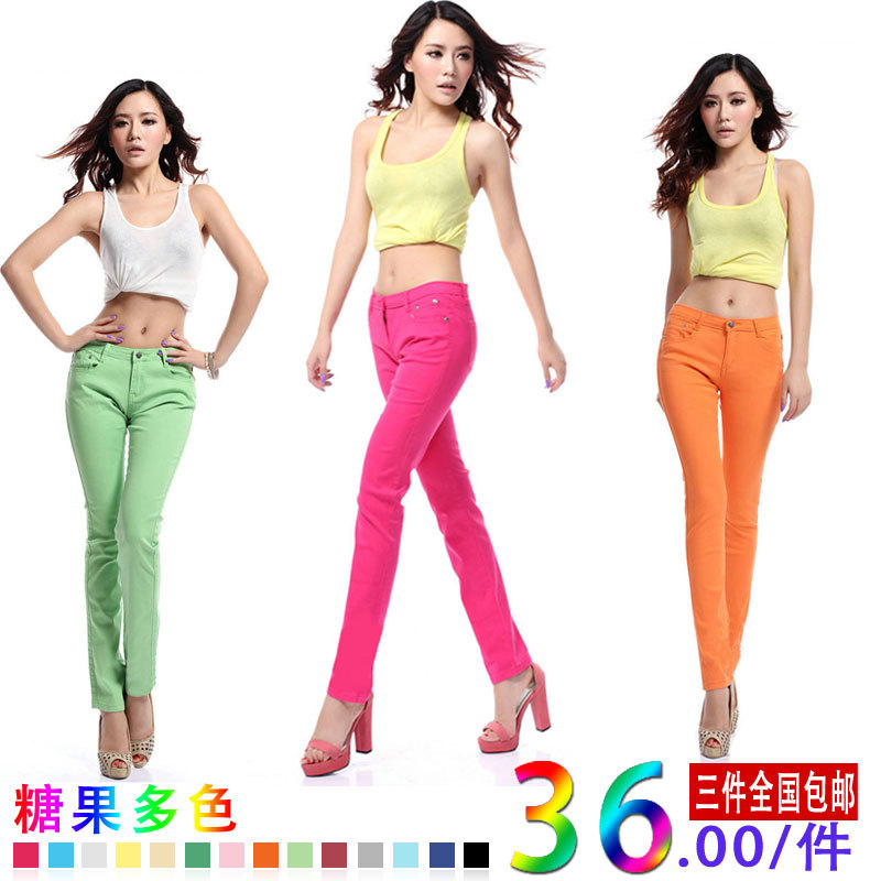 Plus size casual pants candy color legging pencil pants jeans skinny pants Women