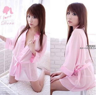 Plus size chiffon women's underwear at home service sauna bathrobes bathrobe temptation kimono sleep set nightgown short skirt