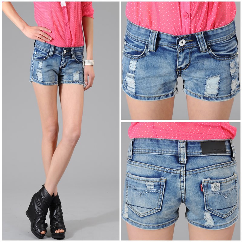 Plus size denim shorts hole female summer 2013 loose low-waist pants female shorts straight pants