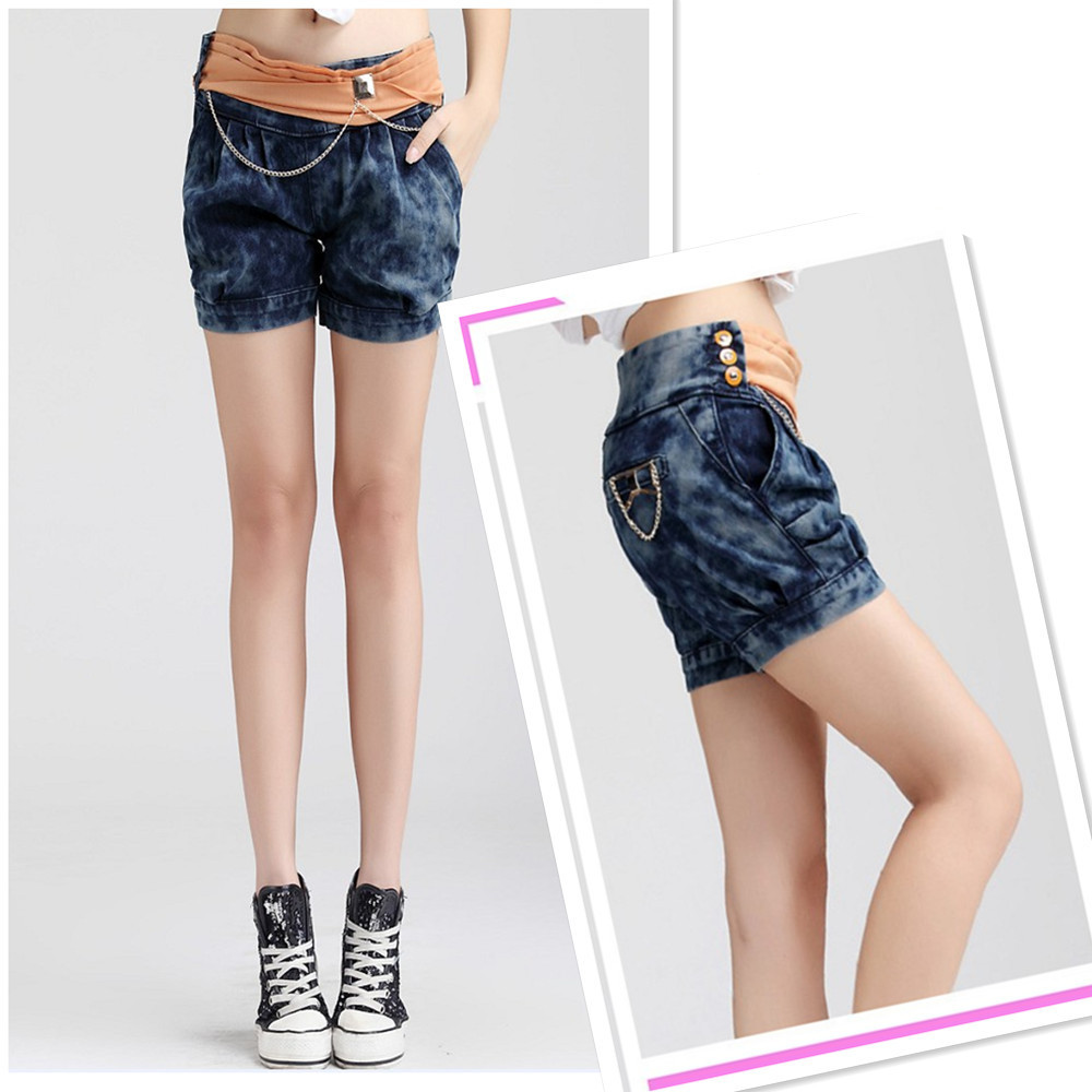 Plus size denim shorts women's mm plus size shorts mid waist loose autumn female