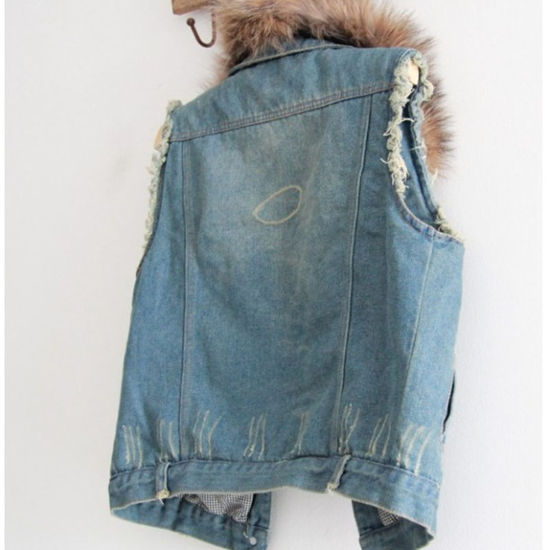 Plus size denim vest female fashion fox fur collar thickening cotton-padded denim vest