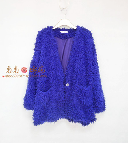 Plus size faux fur faux berber fleece wool domesticated hen medium-long loose cardigan overcoat outerwear batwing sleeve