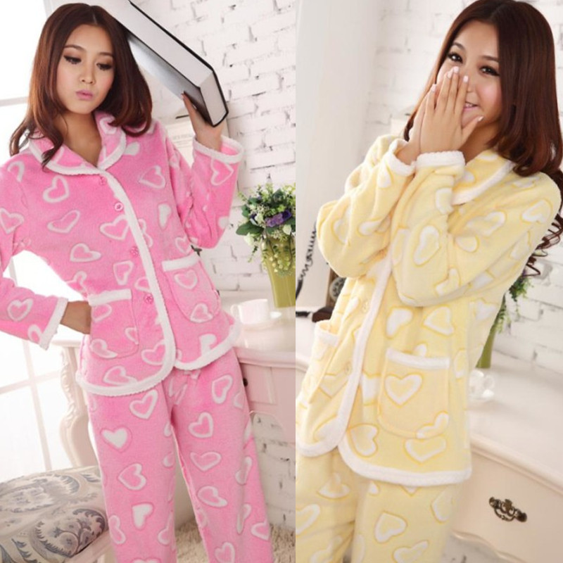 Plus size female long-sleeve cotton love thickening coral fleece sleepwear thermal fleece set lounge