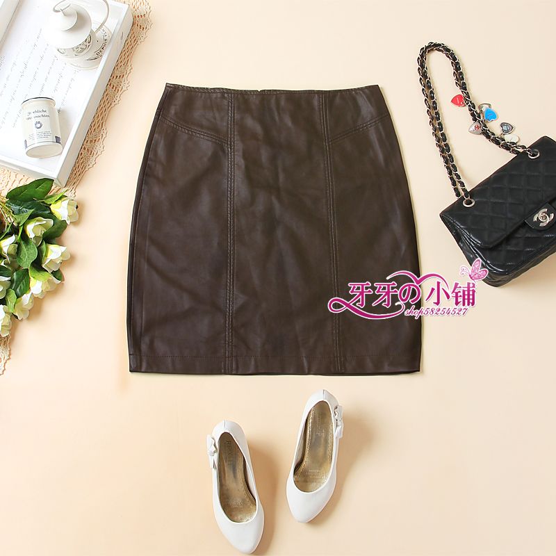 Plus size gentlewomen PU involucres leather skirt a-line skirt waist 80 mdash . 100cm