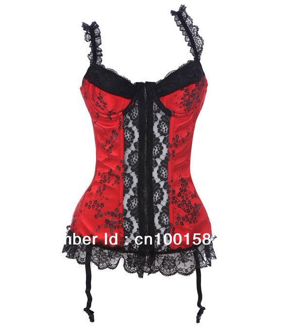 Plus Size Hot  Red  Gray  Pattern Corset with G-String Bustier Lack Up Back Sexy Lingerie S  M  L XL  2XL 3XL 4XL 5XL 6XL