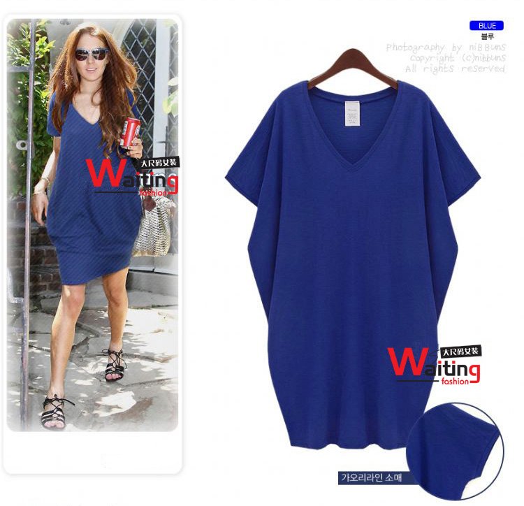 Plus Size Lady's Loose and Comfortable Europe Style Short Sleeved Cotton Dress Free Shipping Size L XL XXL