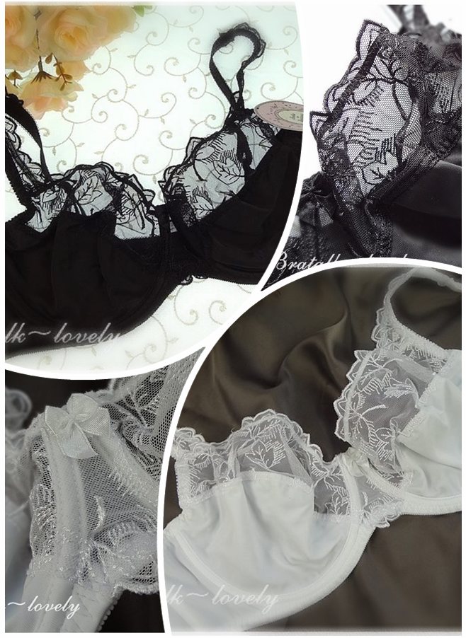 Plus size large cup solid color elegant lace women's lingerie ultra-thin bra 75d80cde85cde90d