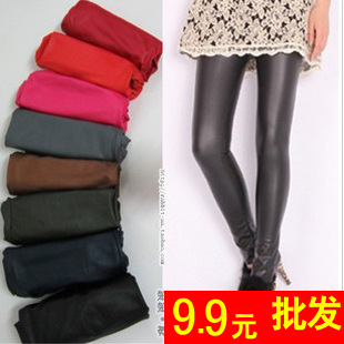 Plus size leather pants female legging autumn personality tight faux leather legging autumn and winter ankle length trousers