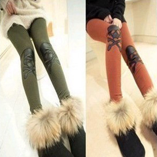 Plus size legging female autumn and winter pencil pants skull leather pants boot cut jeans legging