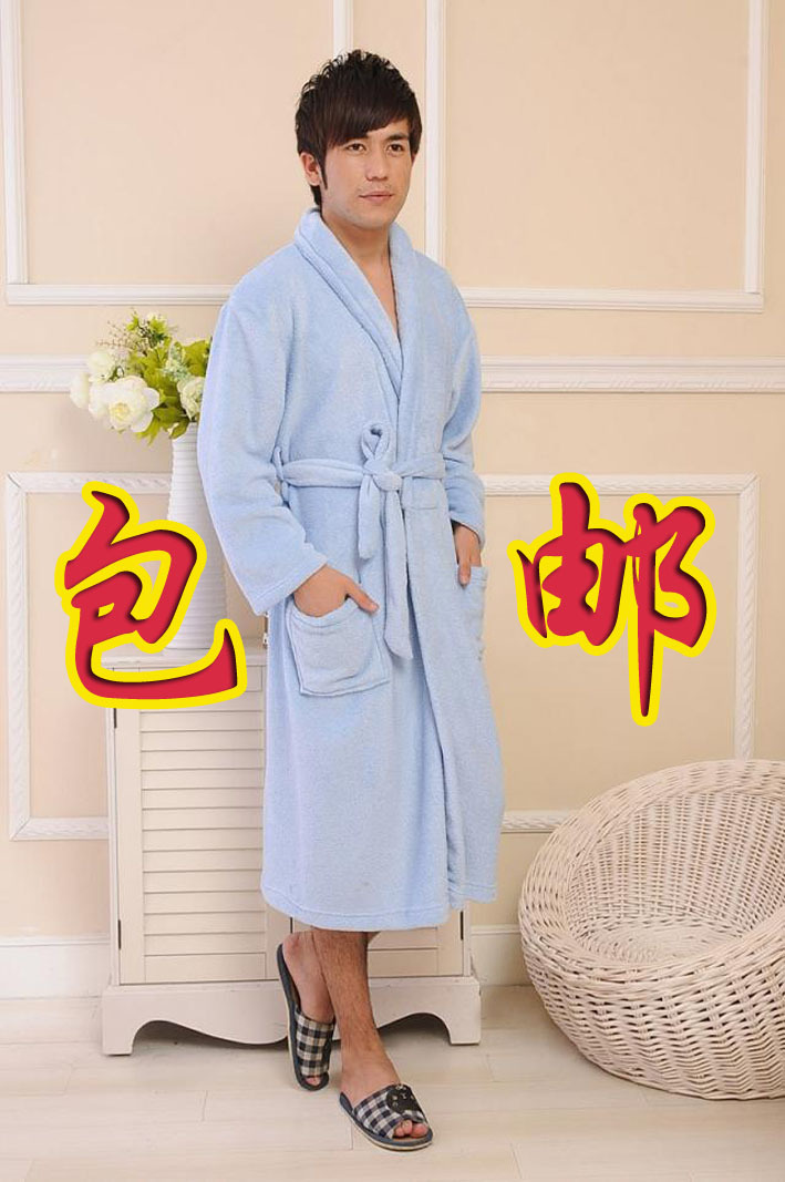 Plus size lengthen coral fleece sleepwear robe thickening bathrobe lovers winter lounge