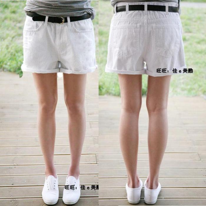 Plus size mm wide leg pants roll-up hem white high waist denim shorts hot female loose trousers