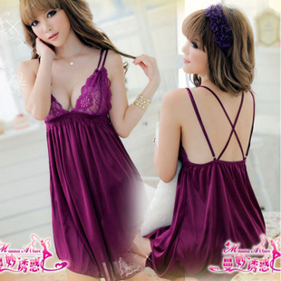 Plus size nightgown viscose lace spaghetti strap laciness sexy female one-piece dress set