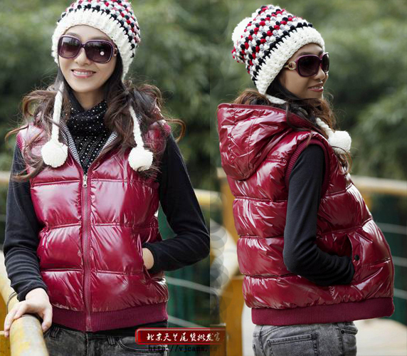 Plus size outerwear with a hood shiny reversible vest cotton-padded jacket wadded jacket vest lovers vest mm