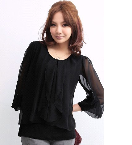 plus size oversize XXXL vintage Chiffon Gauze Slim gentlewomen shirt XXXL 4XL for women's female Clothing 2013 fashion  DZY015