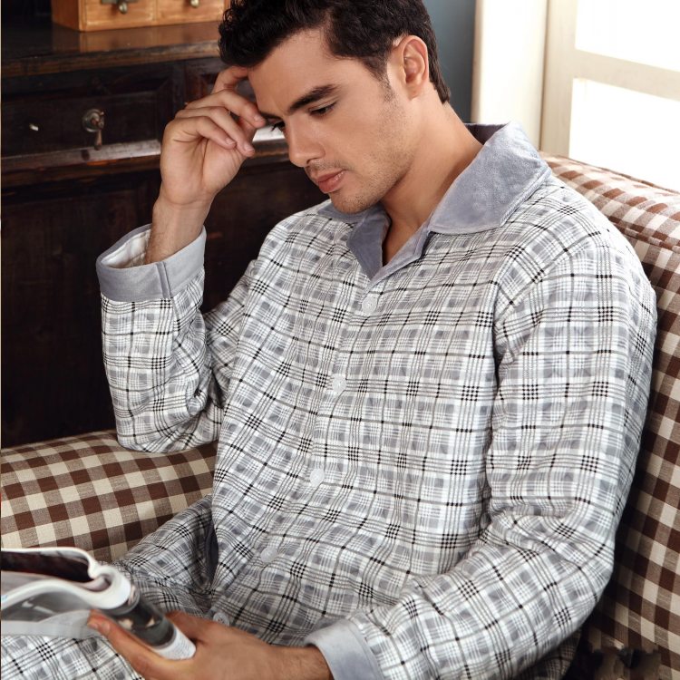 Plus size plus size male thickening 100% cotton sleepwear autumn and winter long-sleeve 100% cotton plaid entresol lounge set 80