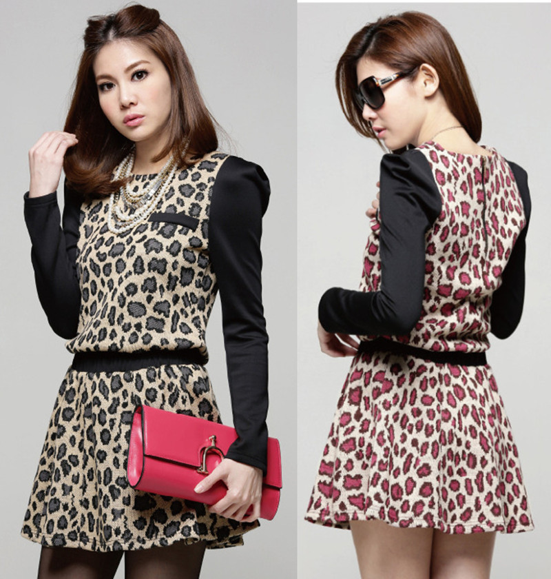 Plus size plus size mm women's spring leopard print formal elegant long-sleeve twinset short skirt maxi dress