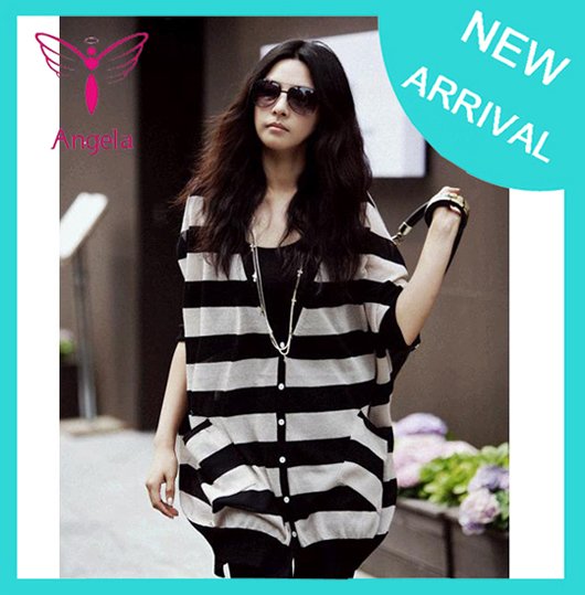 Plus Size Relaxed Striped Long Sweater Thin Bat Sleeve Style Free shipping WS-011