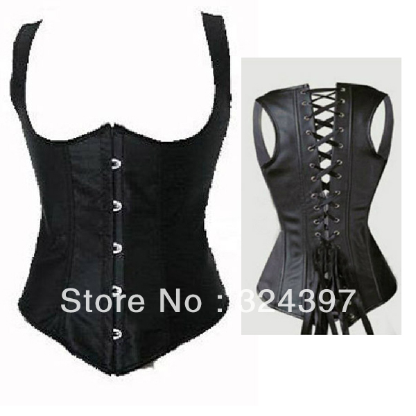 Plus Size Sexy Black Lace Up Satin Steel Boned Underbust Waist Cincher Corset Shaper S-6XL