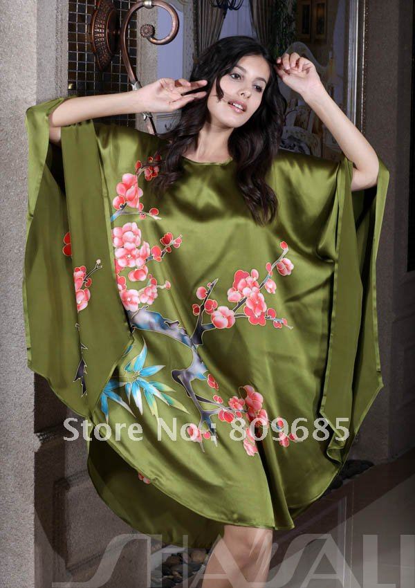 Plus Size Sexy comfortable generous100% Brand nightwear,silk printed bat robe 7519 like Women shirt,Free shipping+Fast shipping