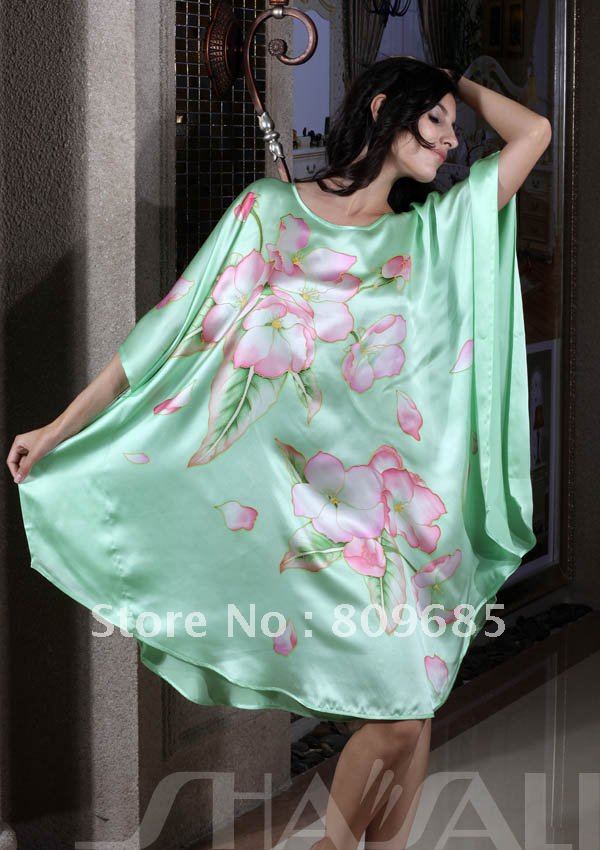 Plus Size Sexy comfortable generous100% Brand nightwear,silk printed bat robe 7520 like Women shirt, Free shipping+Fast shipping