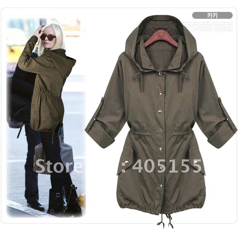 plus size spring and autumn women's fashionable casual slim with a hood trench outerwear