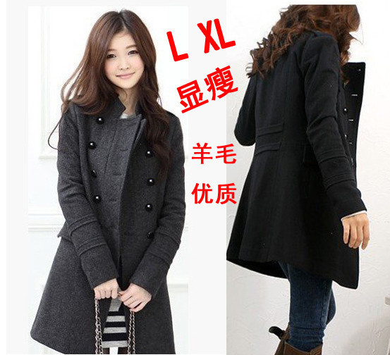 Plus size stand collar long design trench outerwear slim women's double breasted woolen overcoat