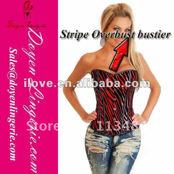 Plus Size Strapless Overbust Zebra Striped Cheap Bustier Tops With T-thong