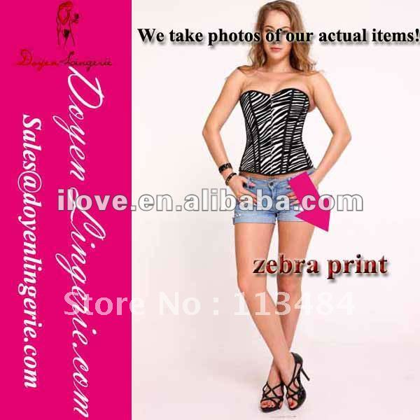 Plus Size Strapless Overbust Zebra Striped Hot Sex Women Photo Corset With T-thong