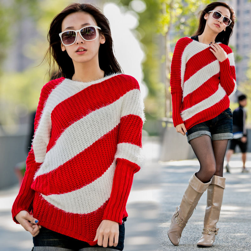 Plus size sweater multicolour wide stripe casual loose sweater mm sweater plus size plus size sweater