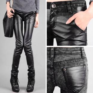 Plus size tight jeans PU elastic skinny pants pencil pants boot cut jeans women's pants casual pants