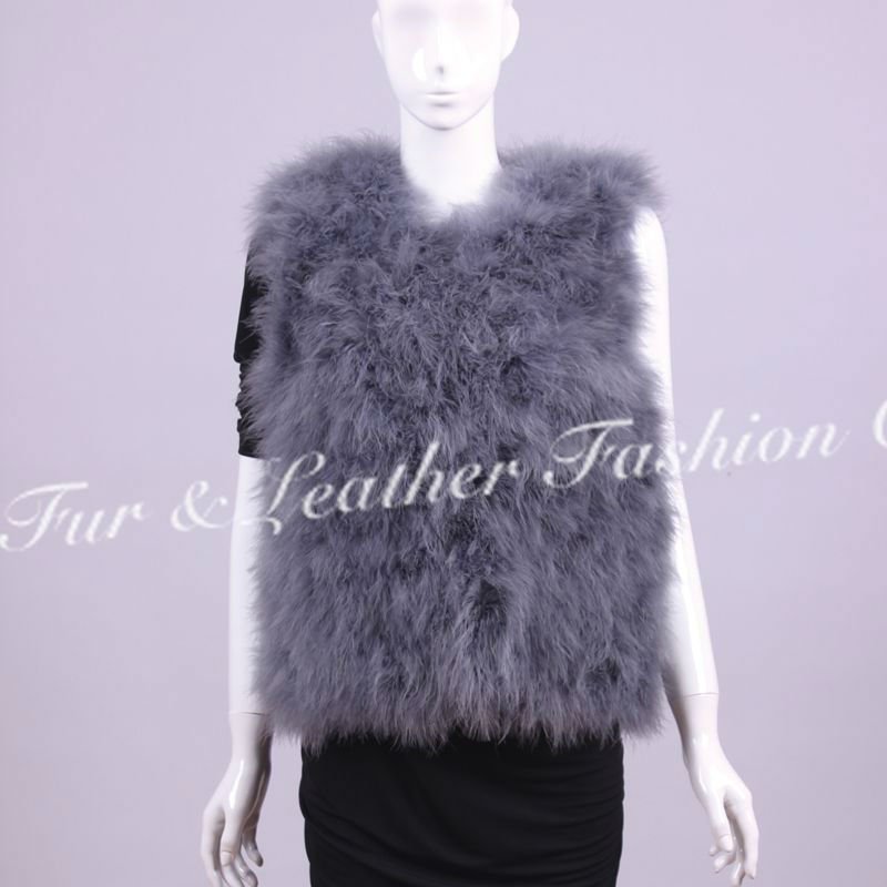 plus size turkey (ostrich) feather fur vest (waistcoat)newest fashion grey black white