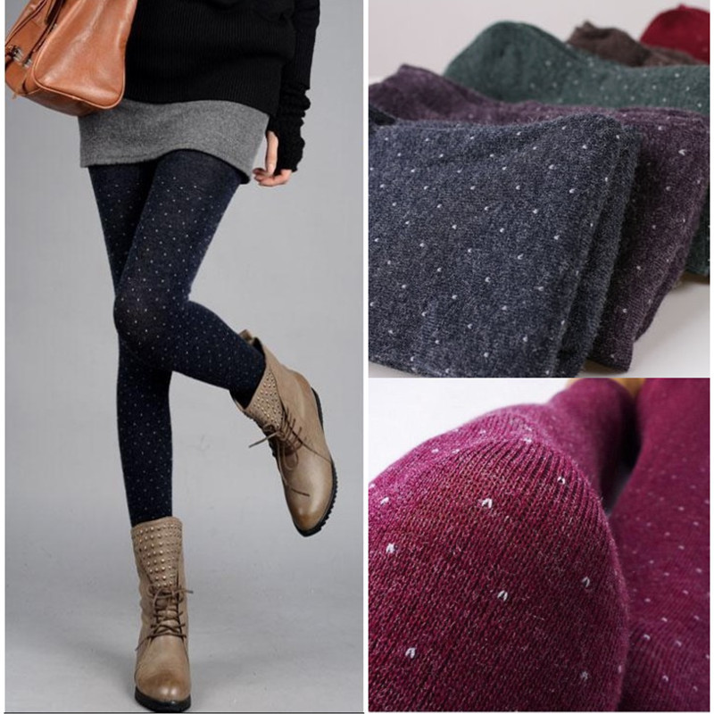 Plus size women's polka dot round dot wool blending autumn and winter thickening step pantyhose legging ankle length trousers