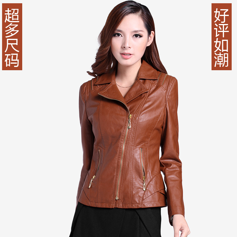 Plus size women's slim PU casual turn-down collar jacket 2012 fashion motorcycle jackets free shipping dropship wholesalers