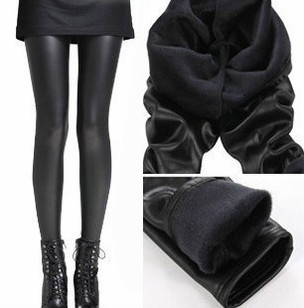 Plus velvet faux leather autumn and winter matt thickening thermal beaver velvet slim legging ankle length trousers female