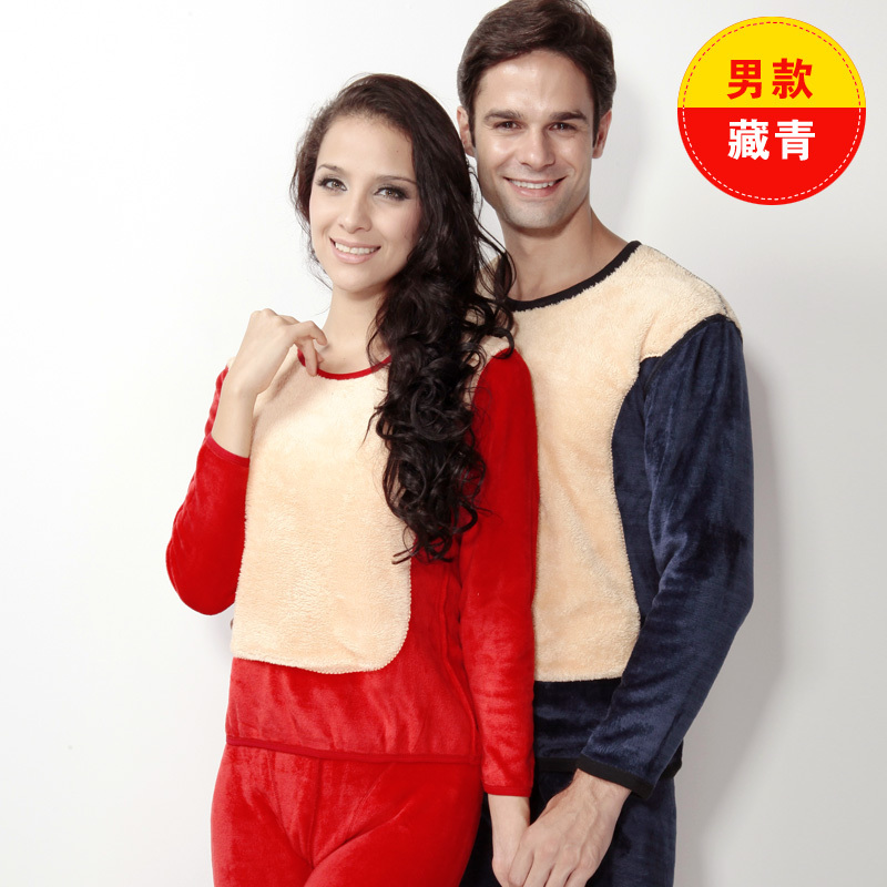 Plus velvet golden flower male Women thermal underwear set ny9283