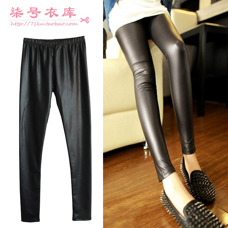 Plus velvet legging autumn and winter thickening matt faux leather legging plus size patchwork leather pants female trousers