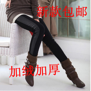 Plus velvet thickening faux leather patchwork legging pencil pants ankle length trousers female