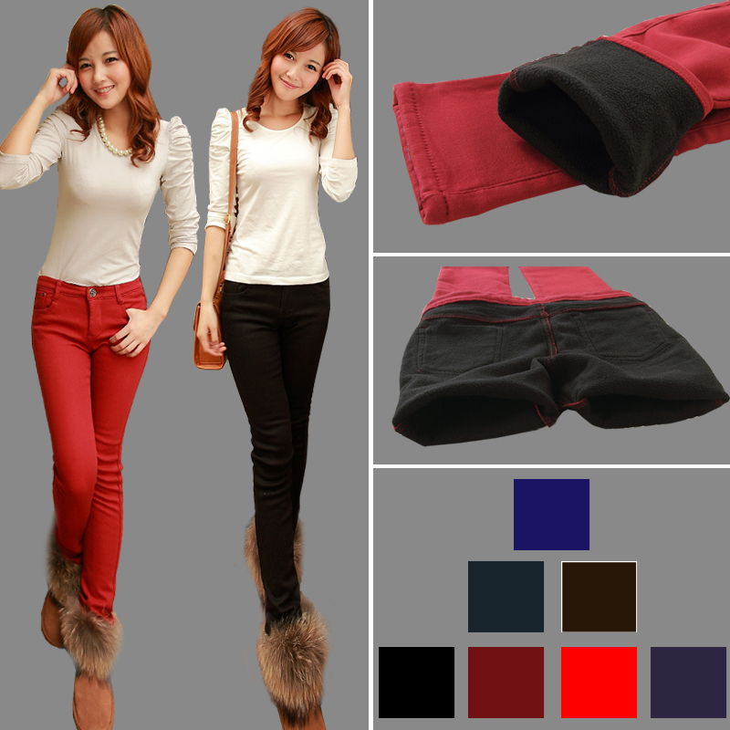 Plus velvet thickening multicolour candy pencil pants skinny pants women's plus size jeans