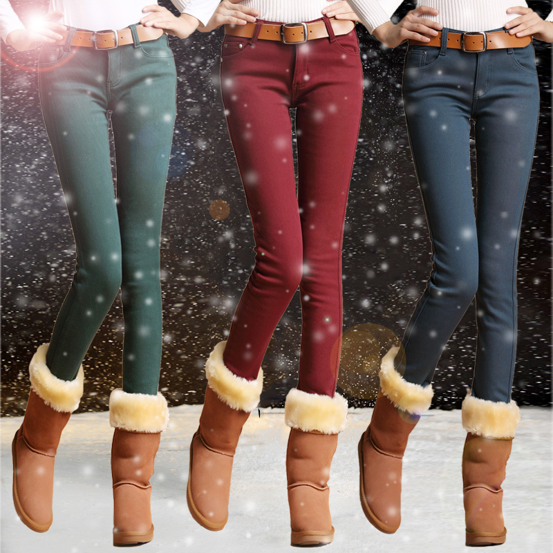 Plus velvet thickening pencil pants jeans female skinny pants plus size basic trousers female