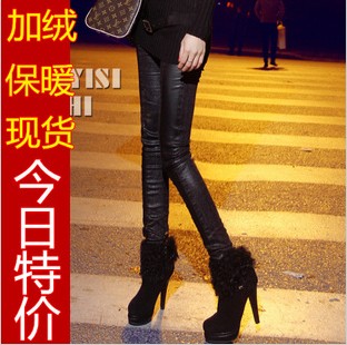 Plus velvet winter 2012 coveredbuttons stovepipe leather patchwork sufficiently graying cz102 denim legging